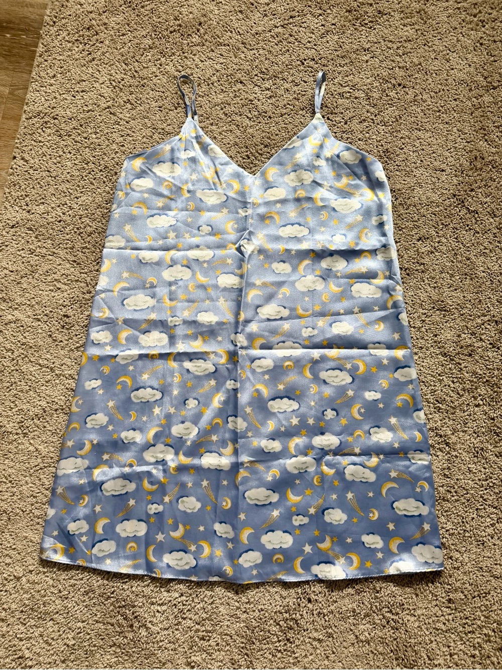 Source Unknown Blue Cloud & Moon Satin Slip Dress